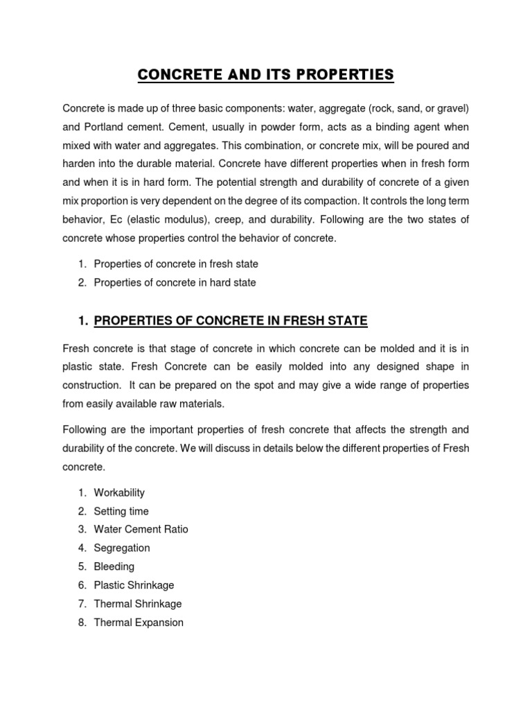 Fresh and Hardened Concrete Properties | PDF | Concrete | Strength Of ...