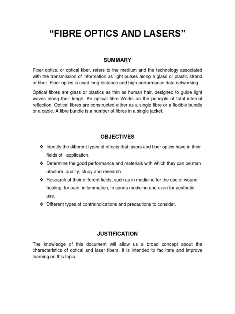 Fibre Optics and Lasers | PDF | Optical Fiber | Laser