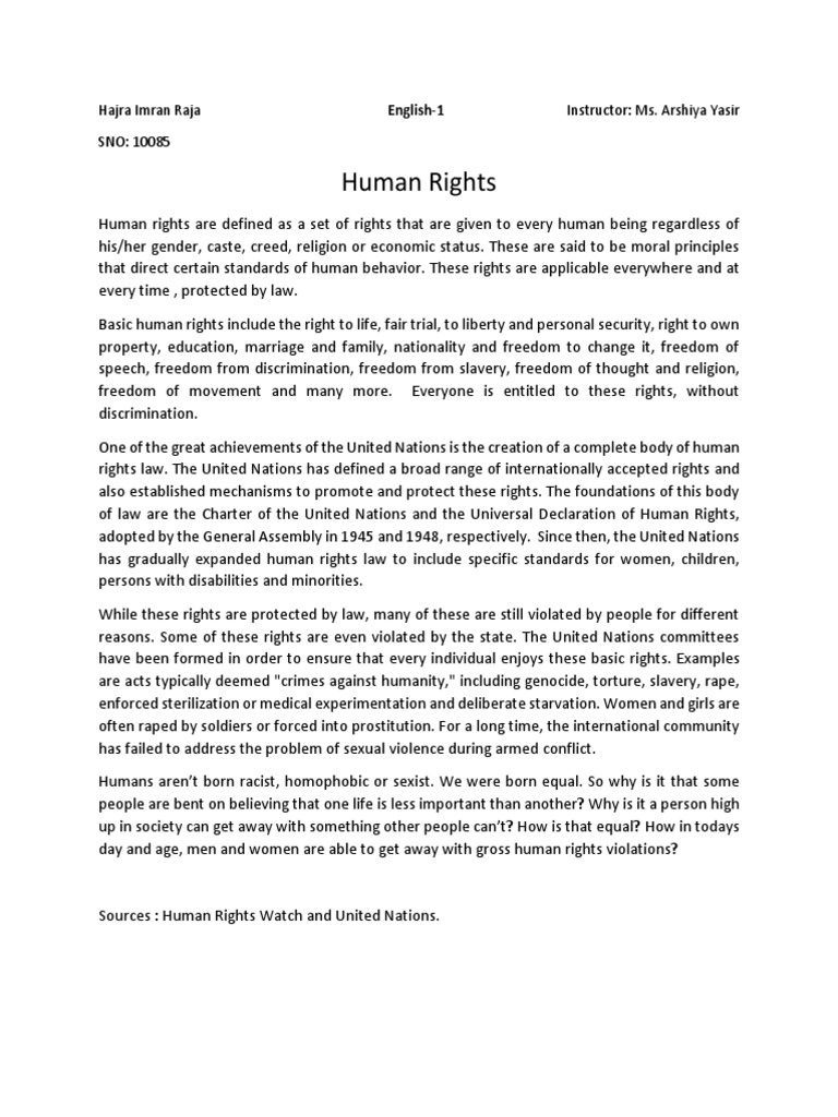 Human Rights English Essay PDF Human Rights Liberty