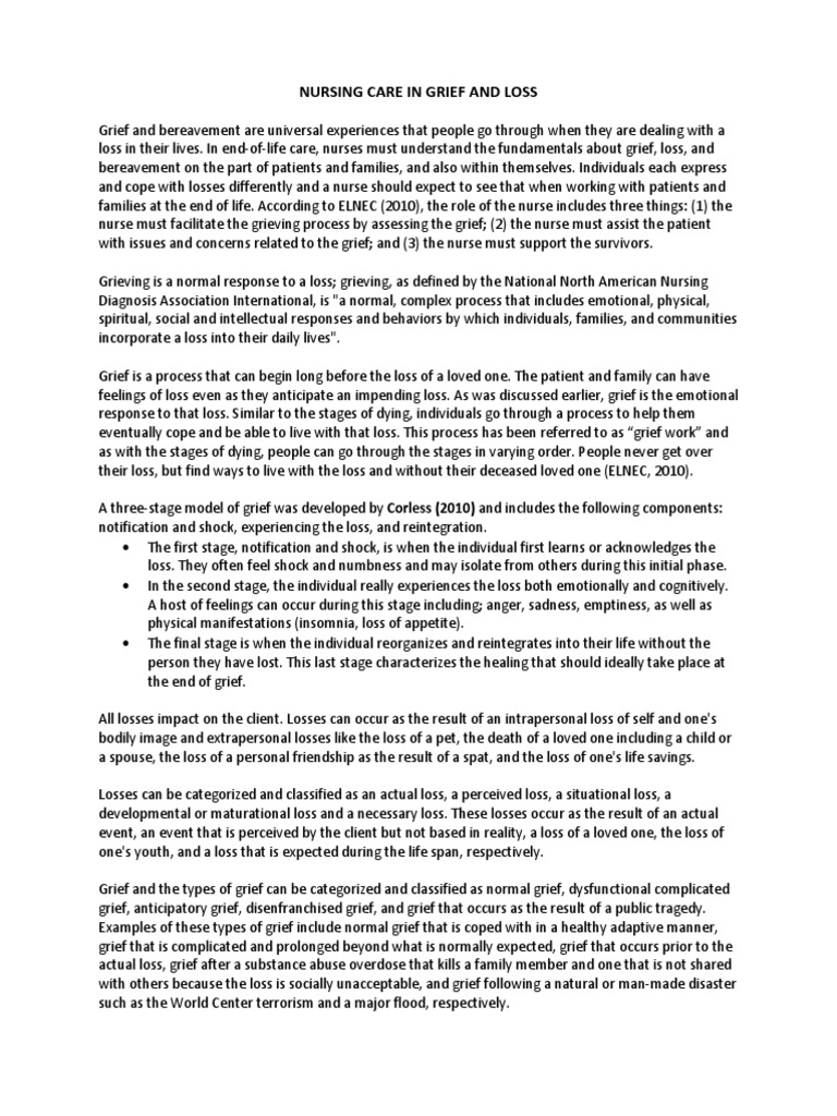 Nursing Care in Grief and Loss | PDF | Grief | Palliative Care