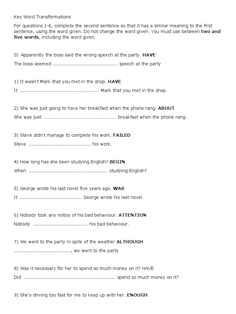 Key Word Transformations | PDF