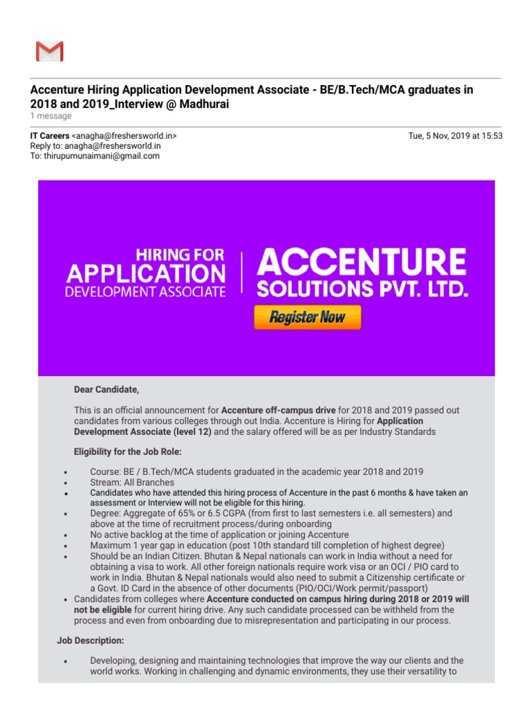 Gmail - Accenture Hiring Application Development Associate - BE 