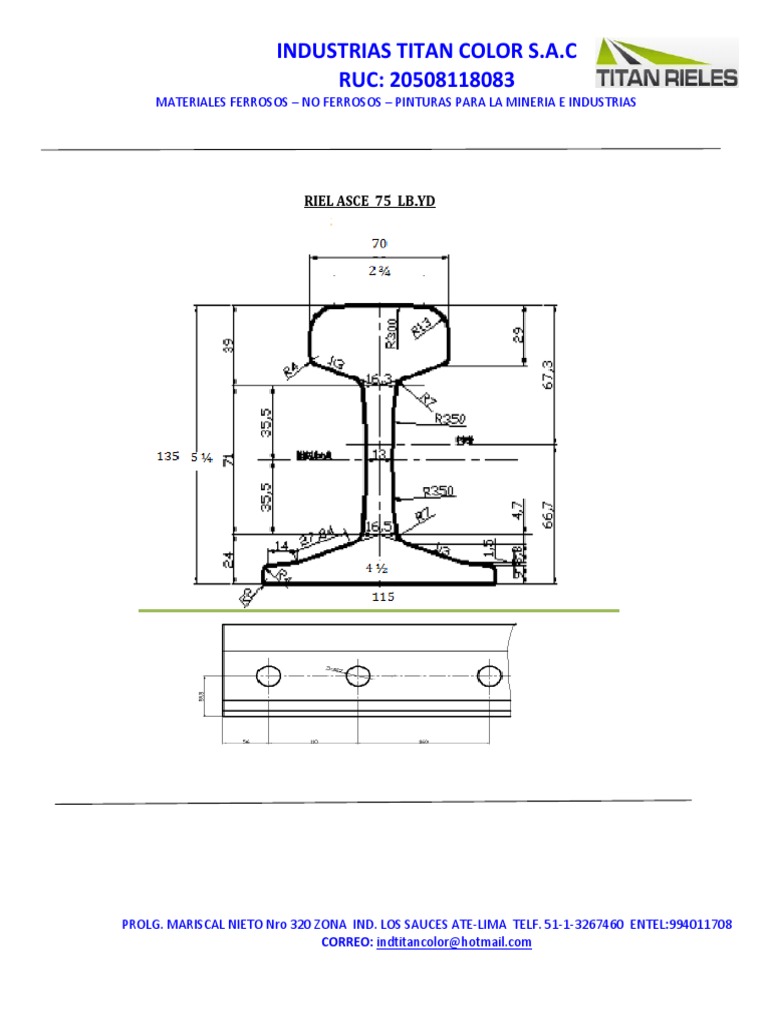 Medidas Riel ASCE 75 lb/yd | PDF