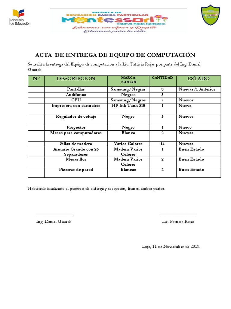Acta de Entrega de Equipo de Computación | PDF