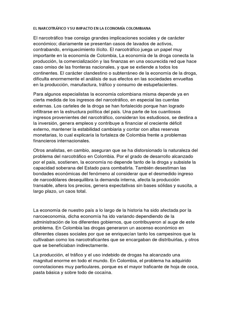 Impacto del Narcotráfico en Colombia | PDF | Comercio ilegal de drogas ...