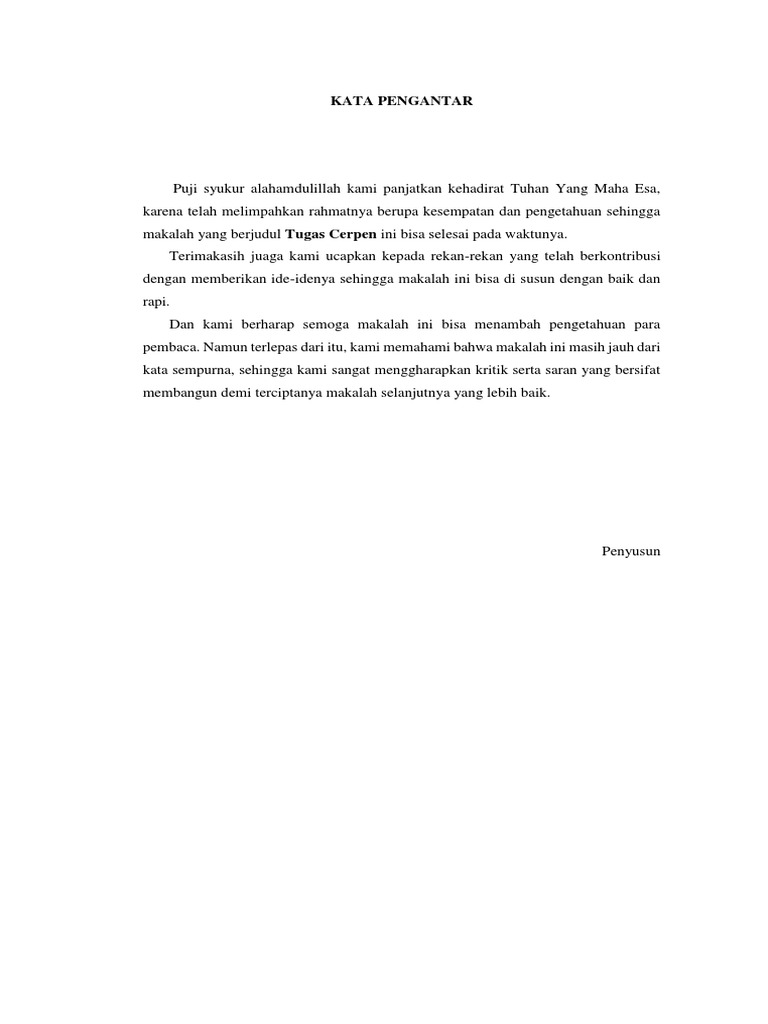 Makalah Cerpen Kesimpulan Saran Kata Pengantar