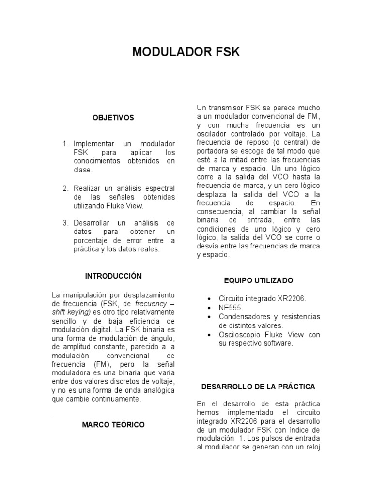 Implementación de Modulador FSK | PDF | Telecomunicaciones | Ingenieria ...
