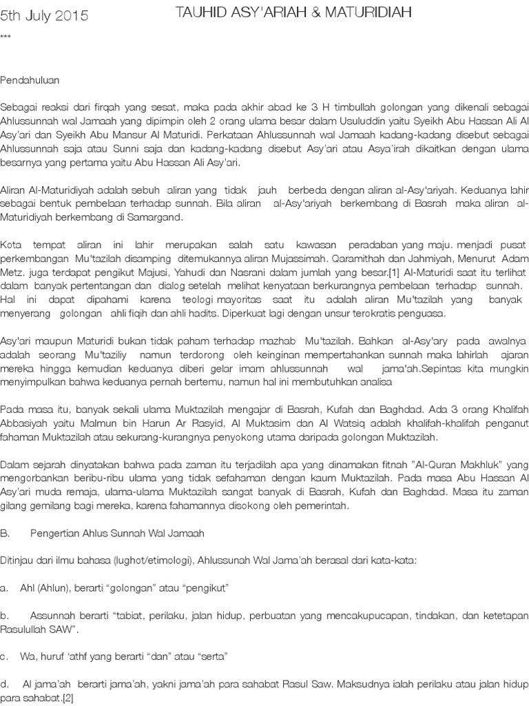 Tauhid Asyariah Maturidiah Pdf