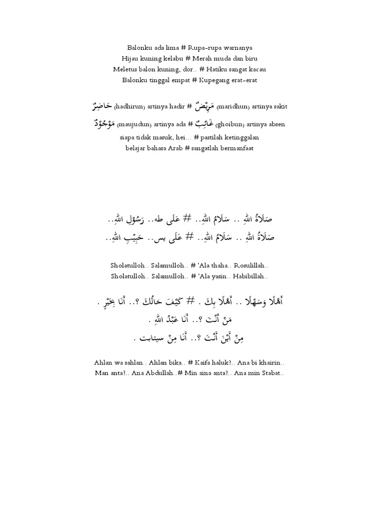 Lagu Kosa Kata Bahasa Arab Kelas 1 Mi