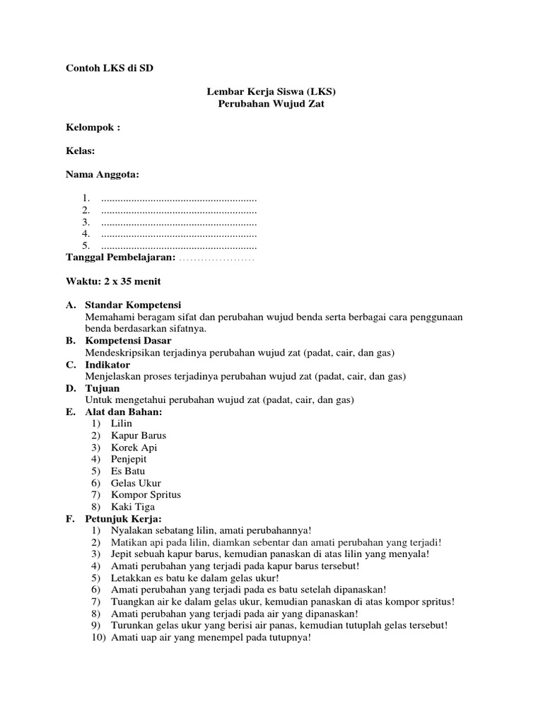 Contoh LKS Di SD | PDF