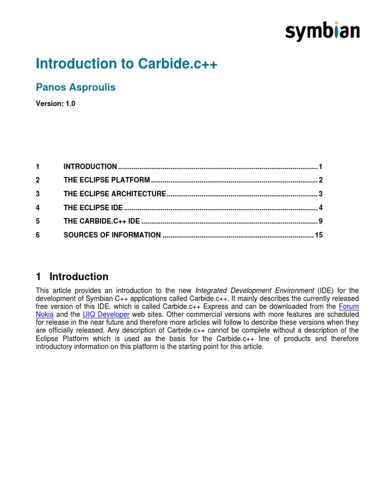 Carbide.c++ IDE Overview | PDF | Eclipse (Software) | Integrated ...