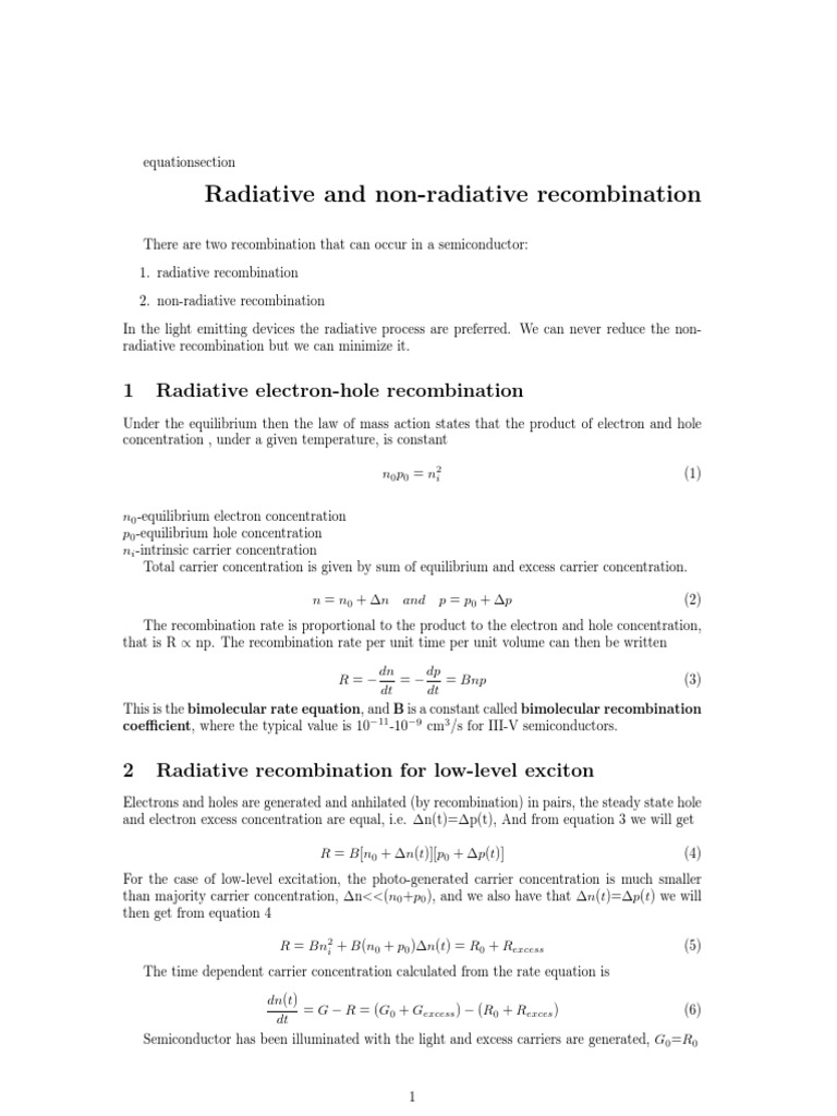 Radiative vs Non-Radiative Recombination | PDF | Condensed Matter ...