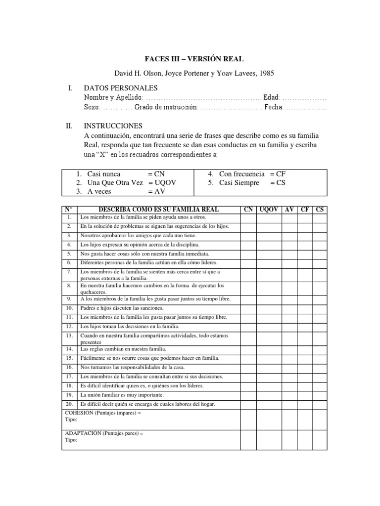 Evaluación de Dinámicas Familiares | PDF | Artes del Lenguaje y ...