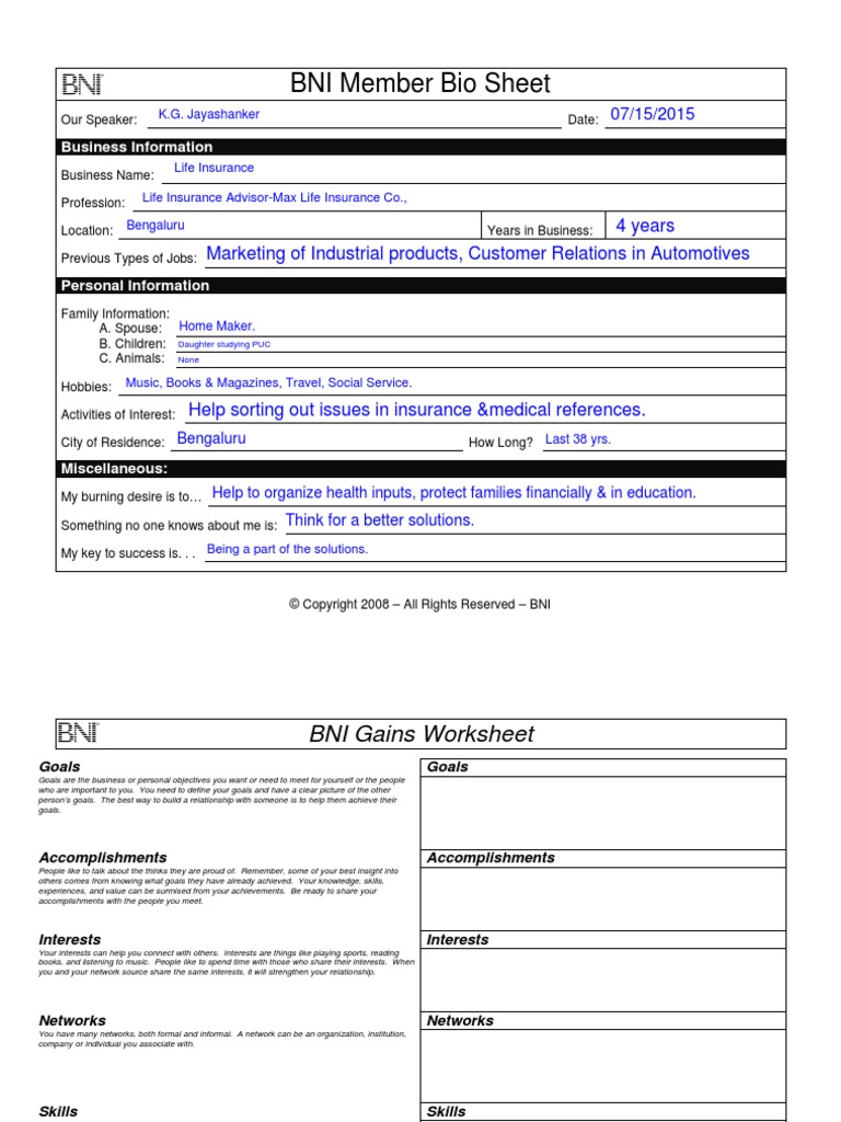 Bni Gains Worksheet Pdf Business Economies