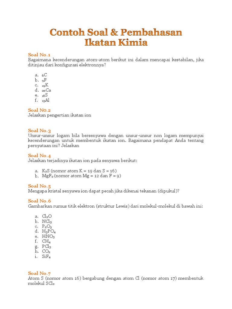 Ikatan Kimia Soal Kimia 1 Sma
