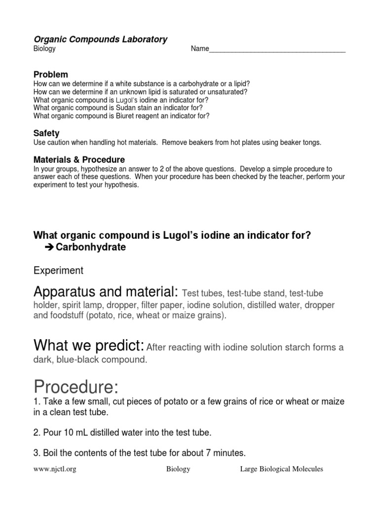 2.3 Organic Compounds Lab PDF Filtration Iodine
