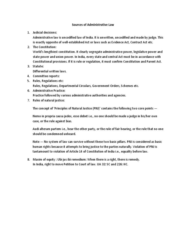 Sources of Administrative Law in India | PDF