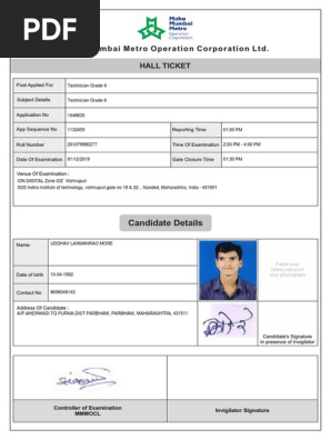 Admit card format