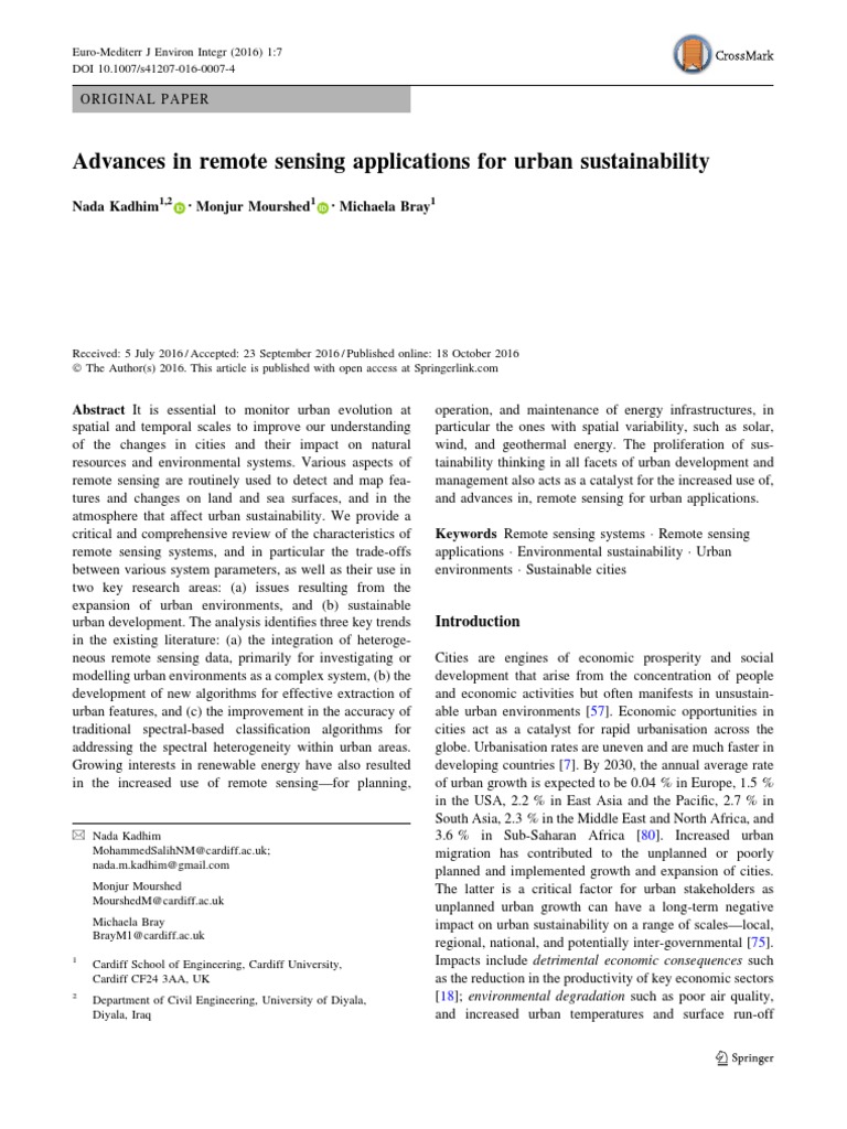 Remote Sensing for Urban Sustainability | PDF | Remote Sensing ...