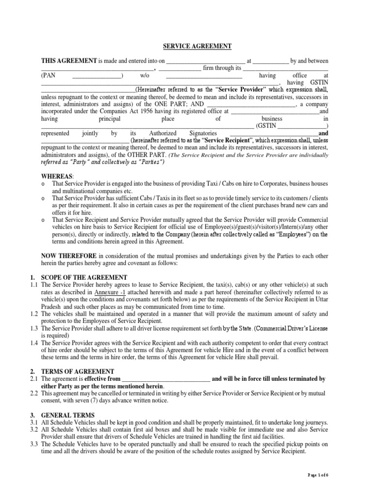 Cab Service Agreement | PDF | Arbitration | Breach Of Contract