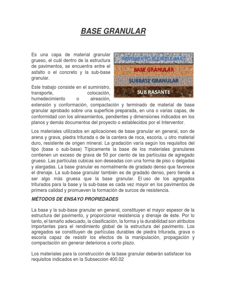 Base Granular | PDF | Hormigón | Ingeniería de Edificación