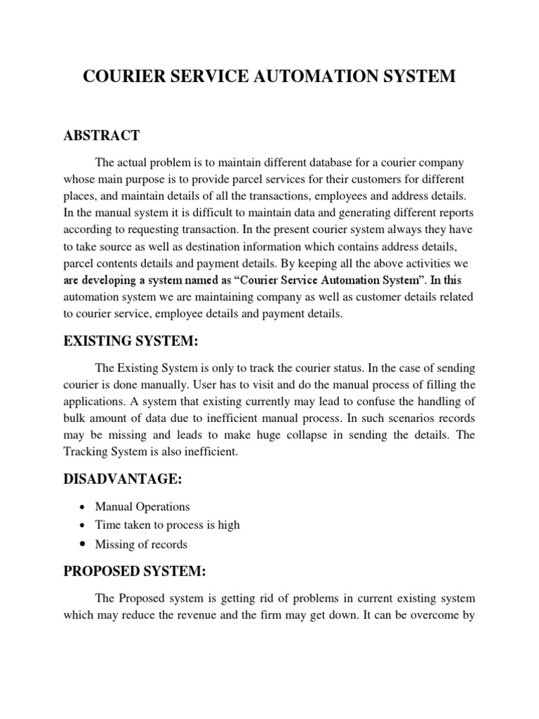 Courier Service Automation System Download Free Pdf Courier