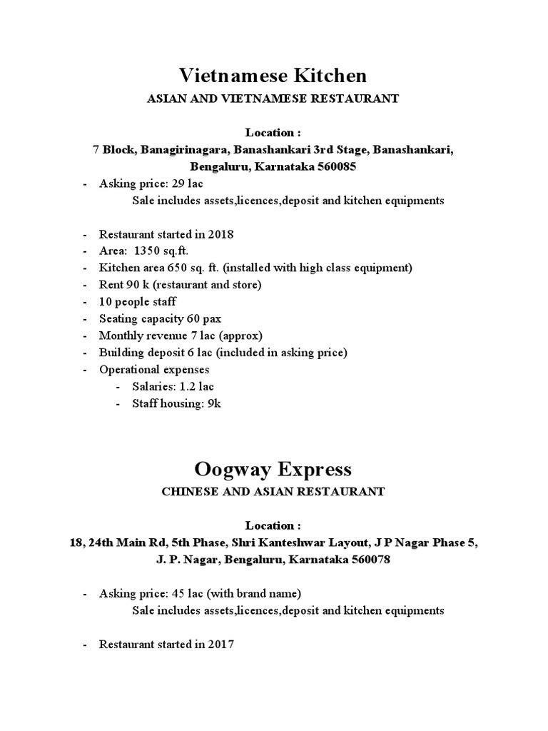 3 Restaurant Details | PDF | Revenue | Restaurants