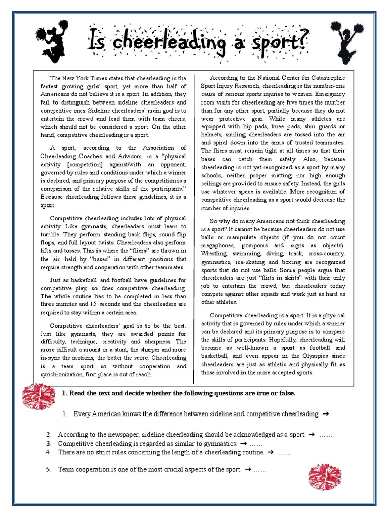 Cheerleading A Reading Comprehension 101069 PDF Cheerleading