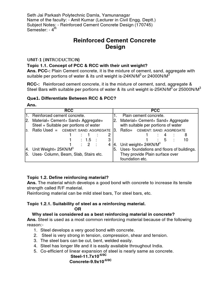 RCC Design Notes for 4th Semester | PDF | Prestressed Concrete | Beam ...