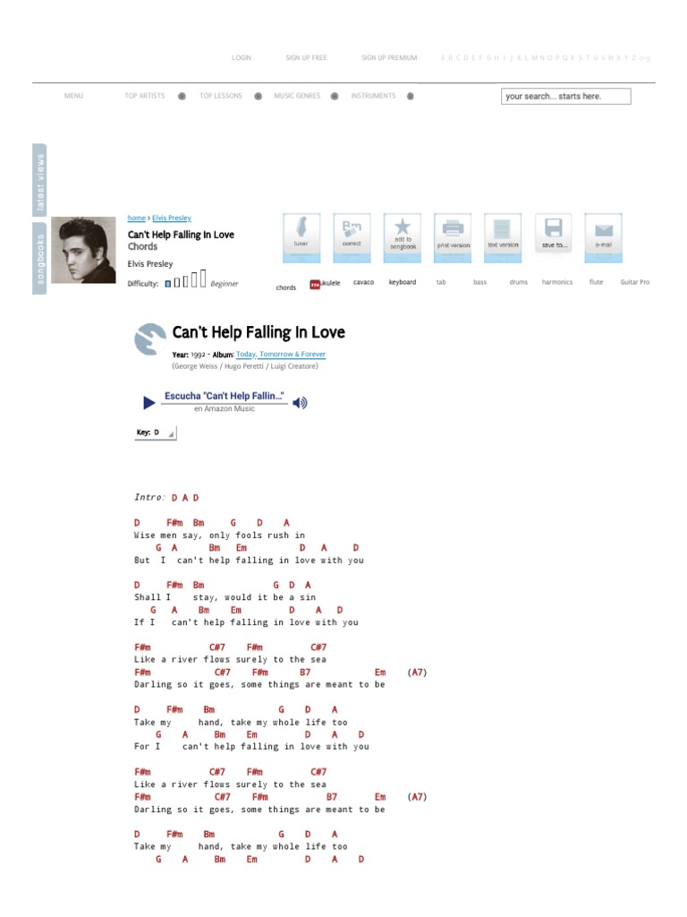 Can't Help Falling in Love Chords - Elvis Presley _ E-chords