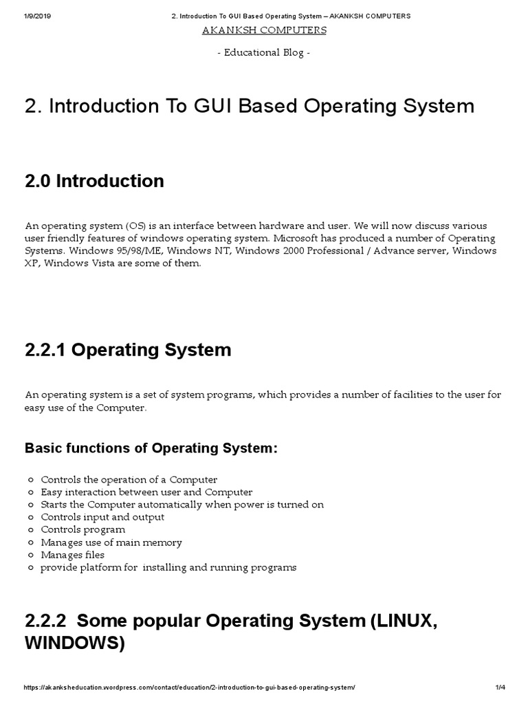 Introduction To GUI Based Operating System - AKANKSH COMPUTERS | PDF ...