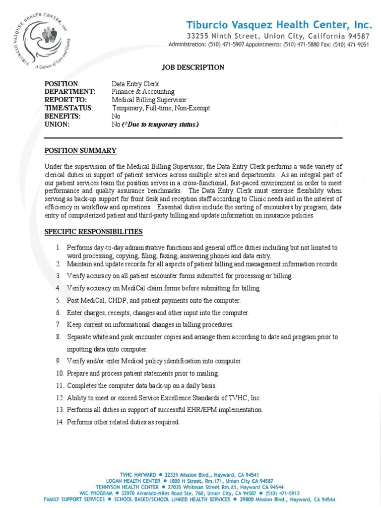 Computer Data Entry Job Description Free PDF Template PDF Business