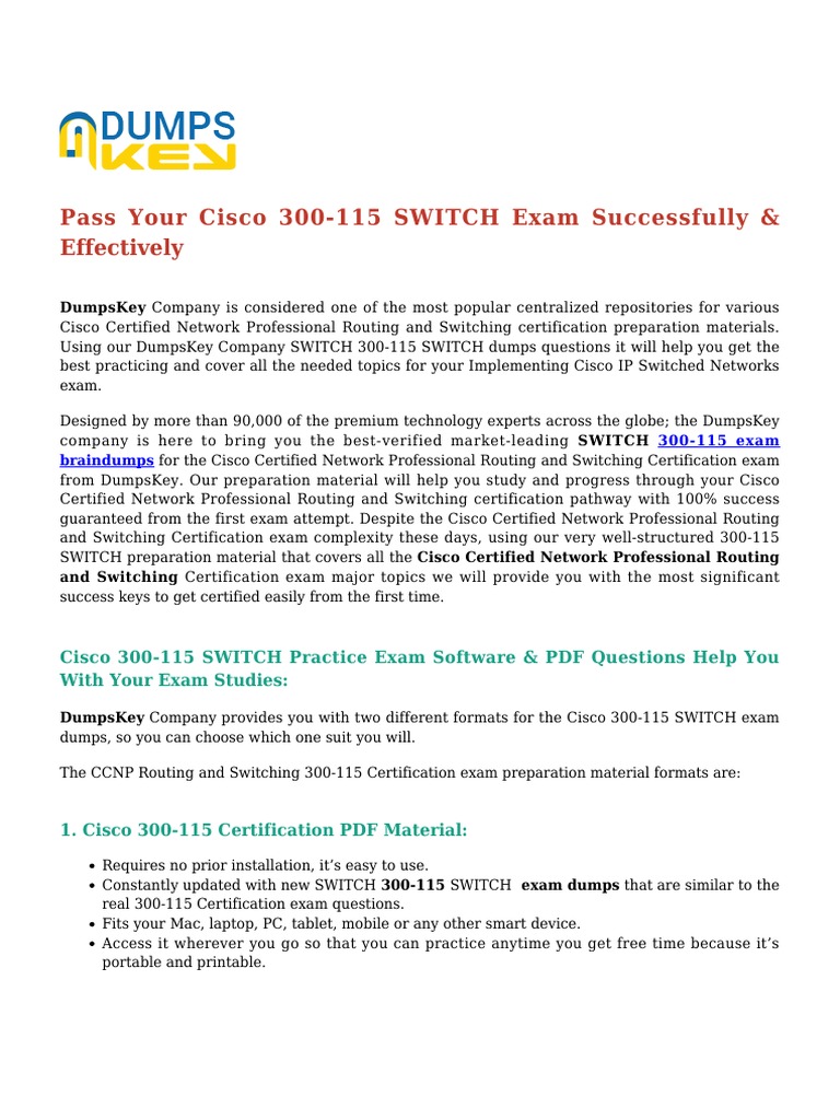 Cisco CCNP Routing and Switching 300-115 SWITCH (2019) Exam Dumps Are ...