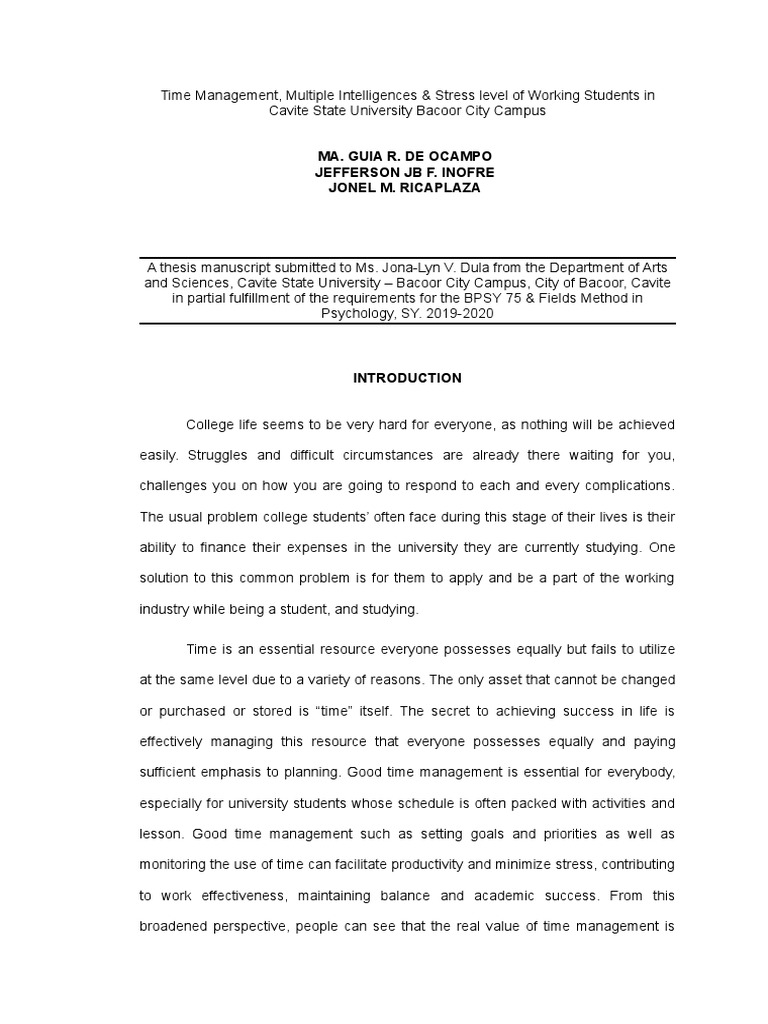 Time Management and Stress in Working Students | PDF | Social Support ...
