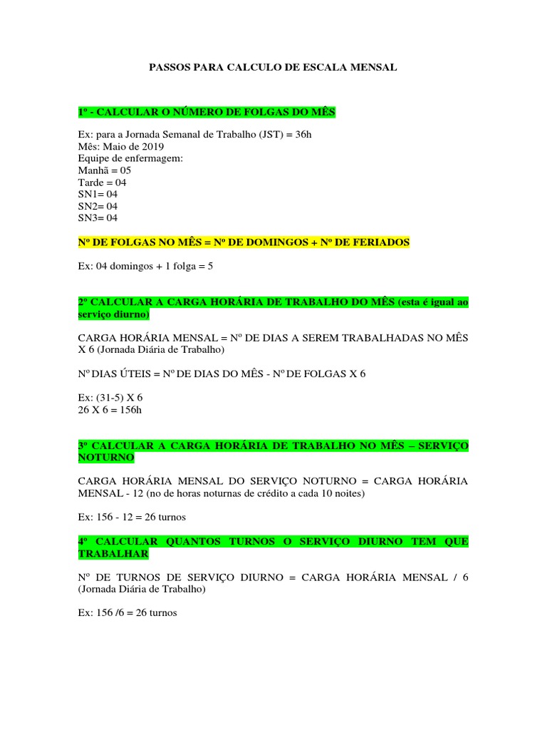 Cálculo de Escala Mensal de Trabalho | PDF | Finanças e Administração ...