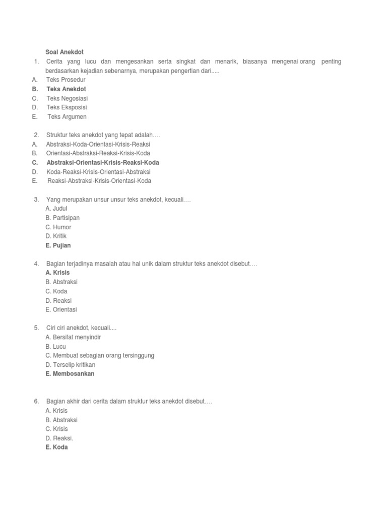 Bahan Soal Aneldot