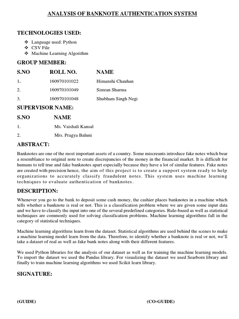 Banknote Authentication System Analysis | PDF | Computers | Technology ...