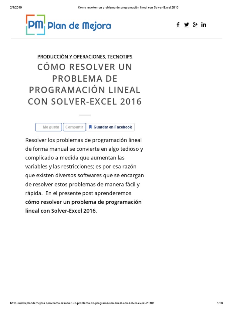 Como Resolver Problemas De Programacion Lineal Pdf Programación