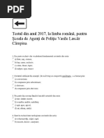 Test Admitere Școala de Agenți Câmpina Limba Romana 2017