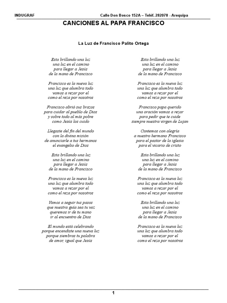 Canciones Al Papa Francisco Doc Papa Francisco Oracion