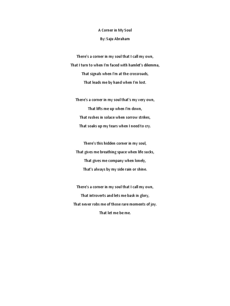 A Corner in My Soul Poem | PDF | Poetry