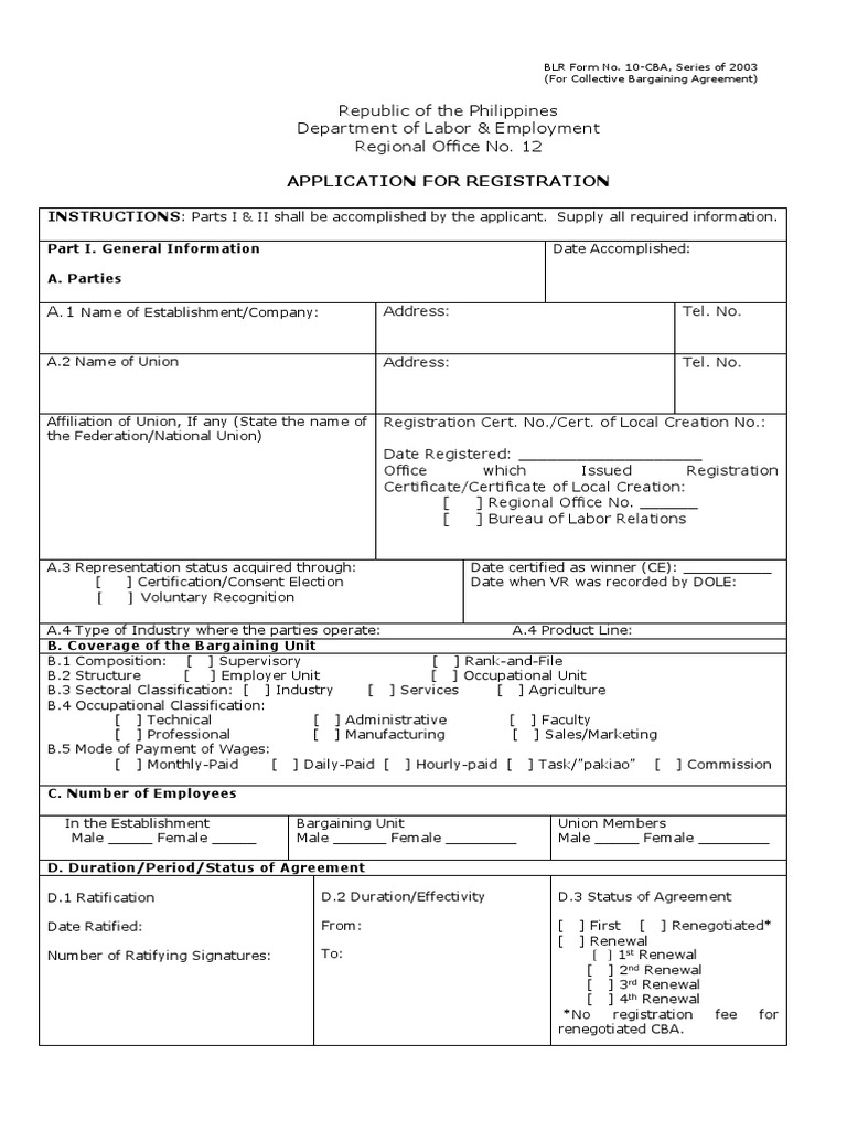 CBA Registration Application Form | PDF | Ratification | Collective ...