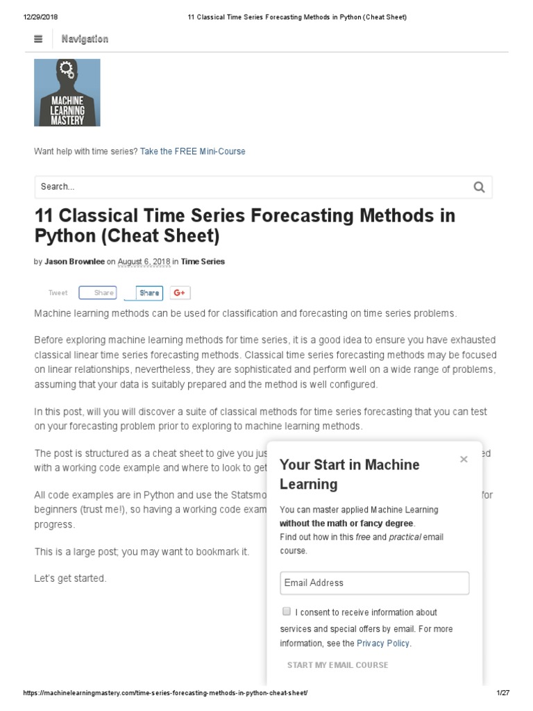 11 Classical Time Series Forecasting Methods in Python (Cheat Sheet ...