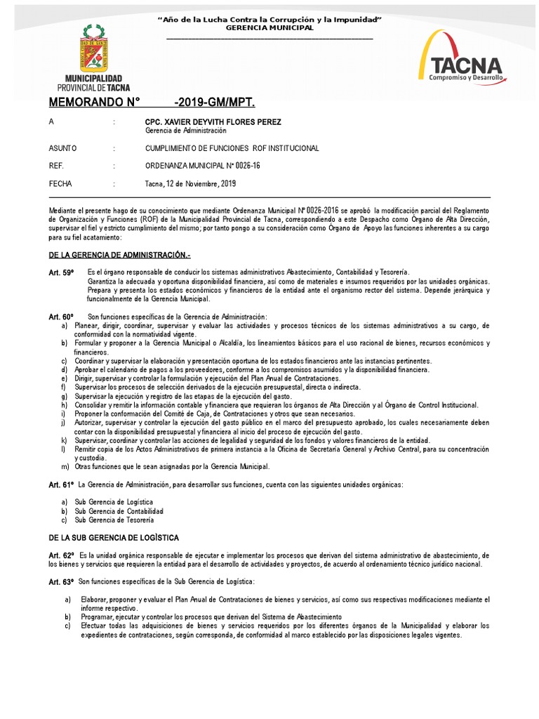 Memo Rof Planeamiento Contabilidad Presupuesto