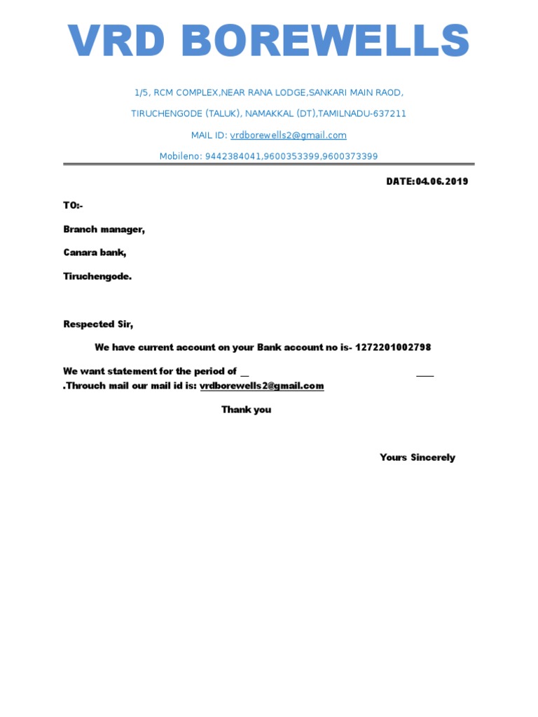 Bank Statement REQUEST Letter PDF