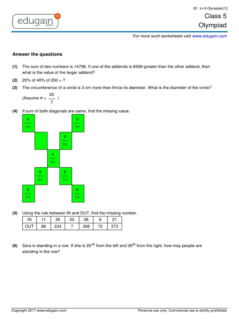 Grade 5 Olympiad in PDF | PDF | Elementary Mathematics | Teaching