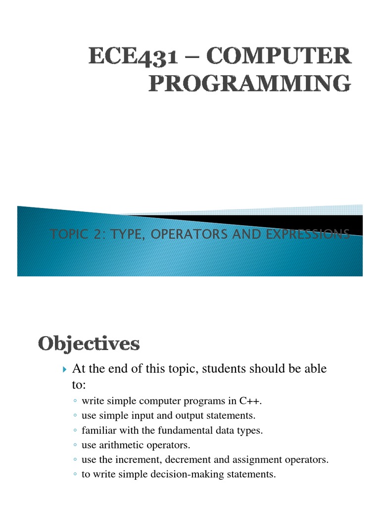 Topic 2: Type, Operators and Expressions | PDF | Division (Mathematics ...
