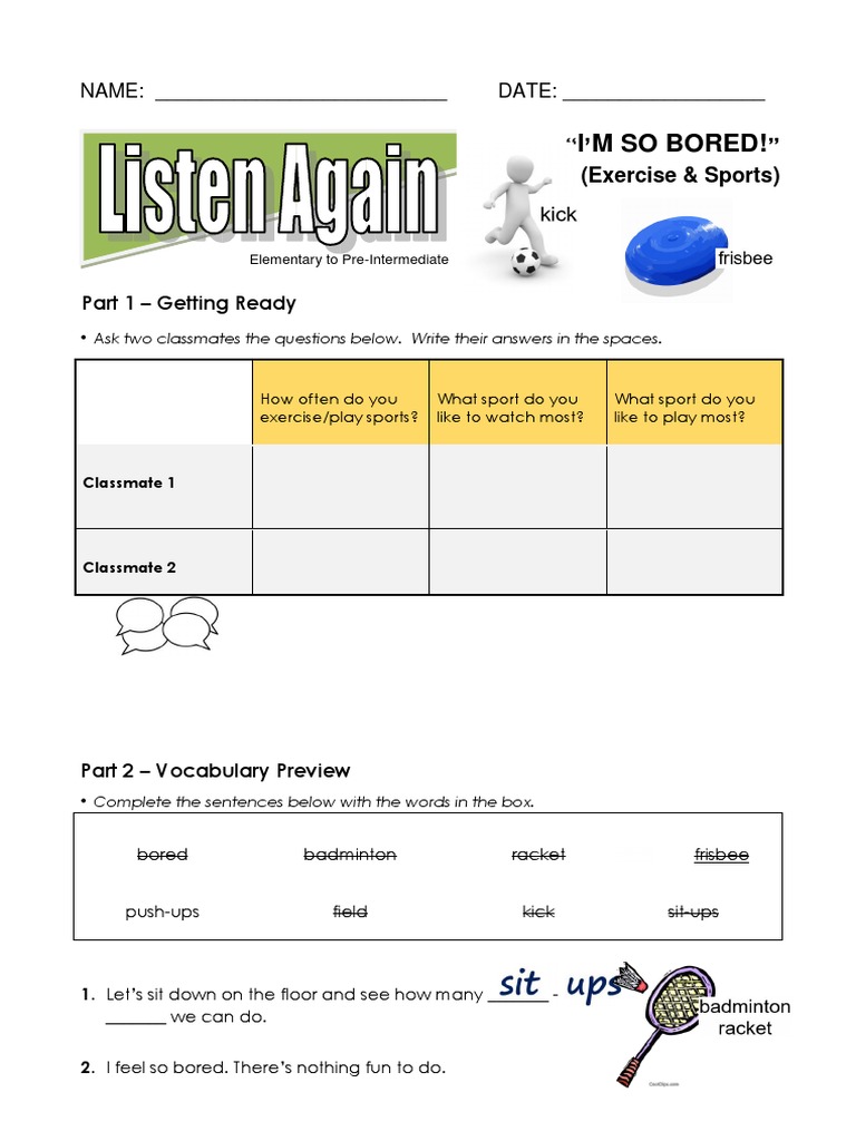 Listen Again Exercise Sports | PDF | Vocabulary
