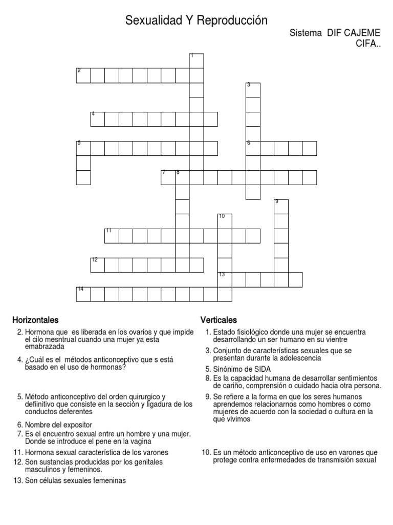 Sexualidad Y Reproducción Crucigrama La sexualidad humana Control