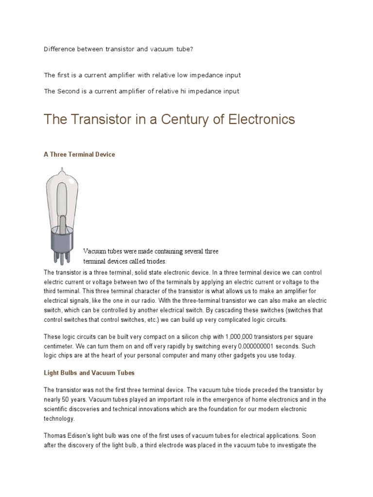 Difference Between Transistor and Vacuum Tube PDF Vacuum Tube